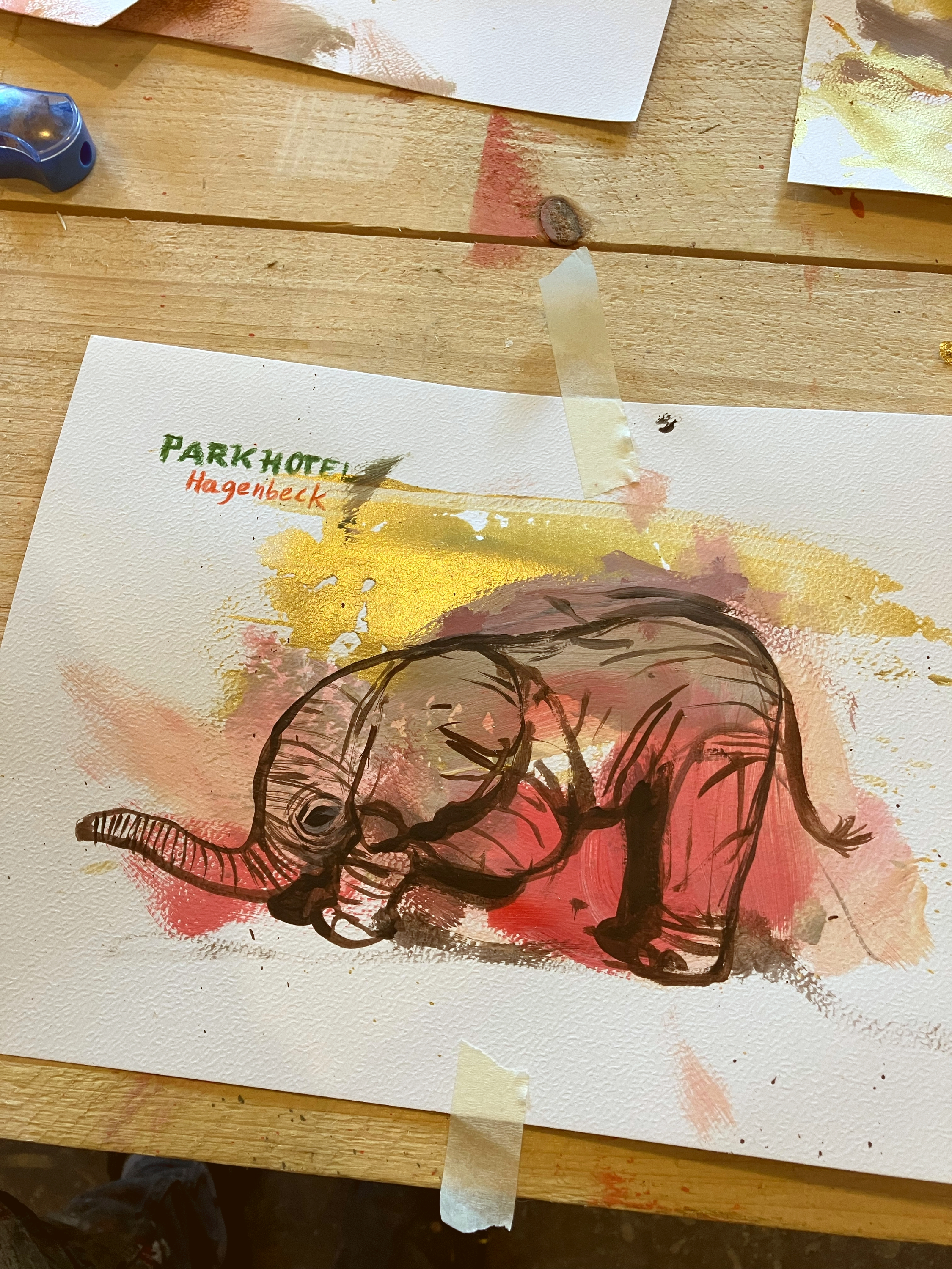 Elefanten-Skizze von Robin Cruise inklusive Logo des Park-Hotel Hagenbeck